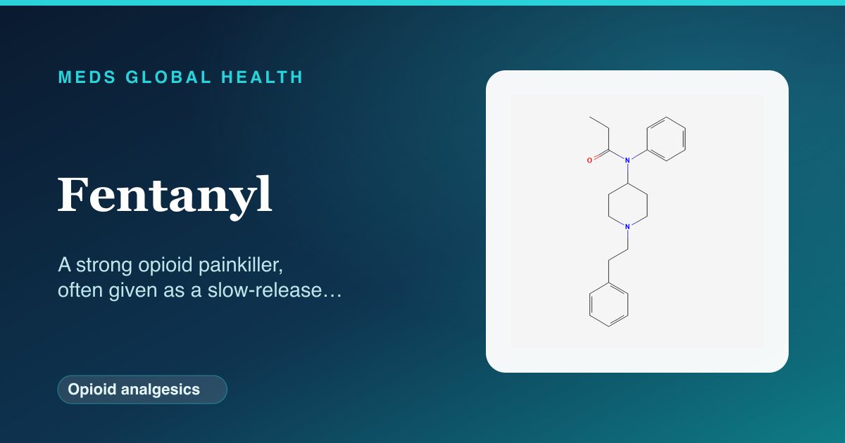 Fentanyl (Opioid analgesics) — Meds Global Health reference card with 2D molecular structure