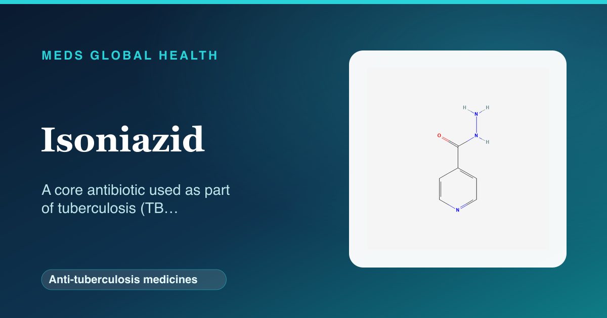 Isoniazid (Anti-tuberculosis medicines) — Meds Global Health reference card with 2D molecular structure